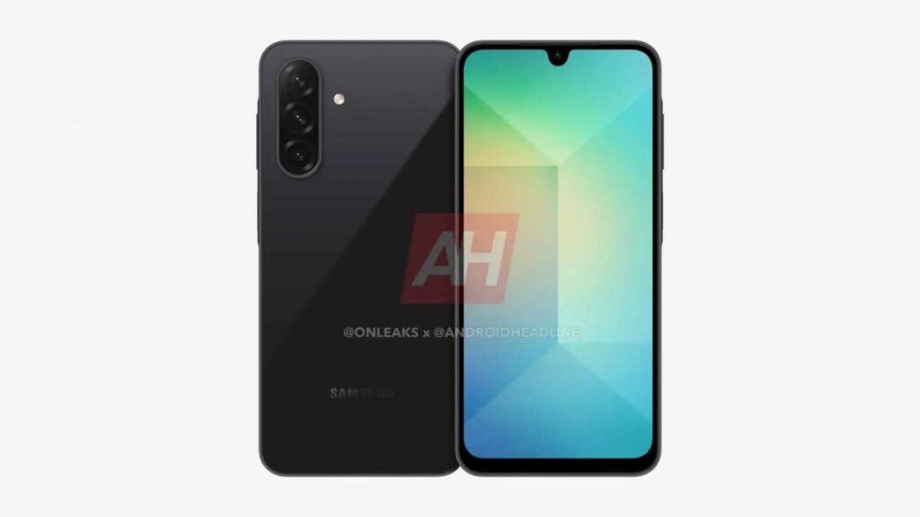 Leaked render of the Samsung Galaxy A26 showcasing a sleek design with a triple camera setup and upgraded screen size.