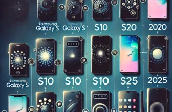 Timeline of Samsung Galaxy S Series evolution from 2010 to 2025, showcasing key models like Galaxy S, S10, and S25 with highlights of their features.