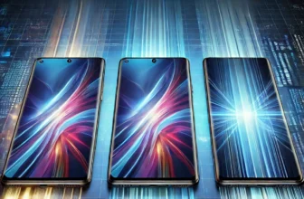 Comparison of 120Hz, 144Hz, and LTPO display technologies, showcasing three modern smartphones with smooth motion effects