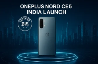 OnePlus Nord CE5 showcased with India launch label, matte finish design, and high-tech city backdrop.