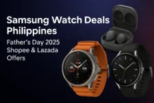 Samsung Galaxy Watch Ultra, Watch7, and Buds3 Pro displayed on a gradient backdrop, promoting Father’s Day 2025 Shopee and Lazada deals in the Philippines.