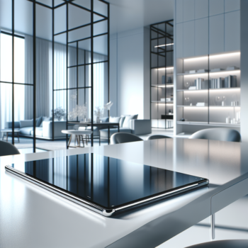 Futuristic Google Pixel Tablet on a modern desk