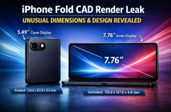 iPhone Fold CAD render showing folded and unfolded dimensions