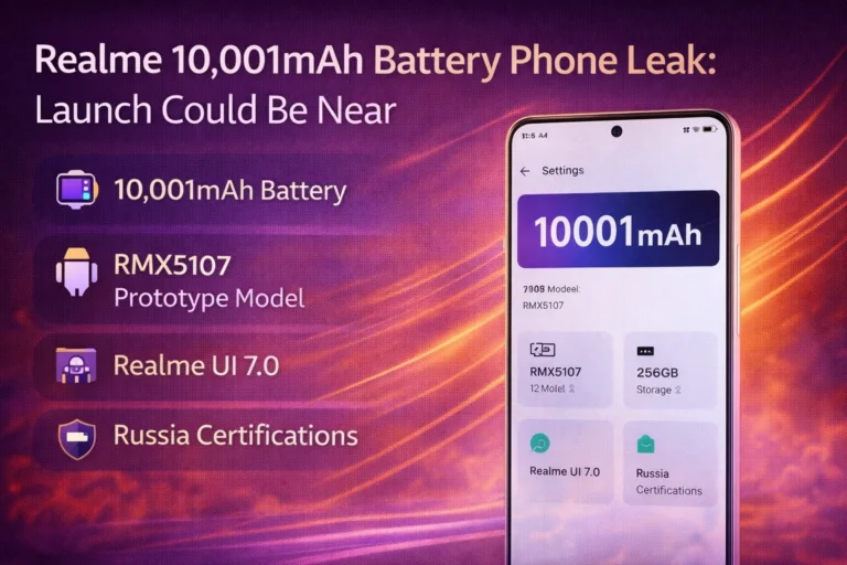 Realme 10,001mAh battery phone leak showing RMX5107 details