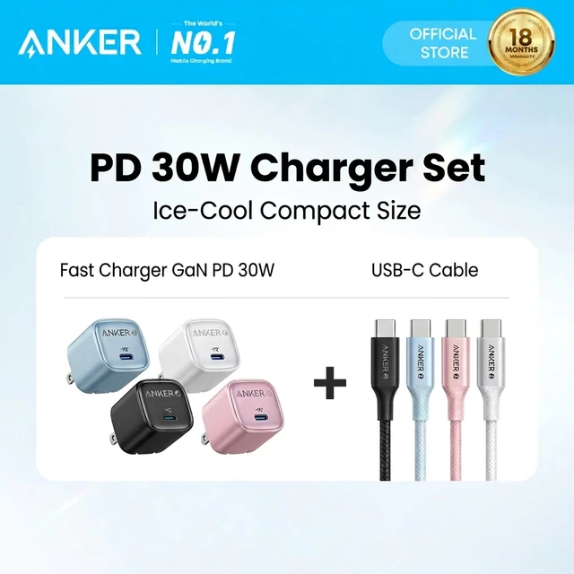 Anker Zolo 30W GaN PD Wall Charger with Cable