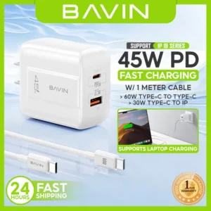 BAVIN PC2187 45W PD Dual USB-C Wall Charger with Cable
